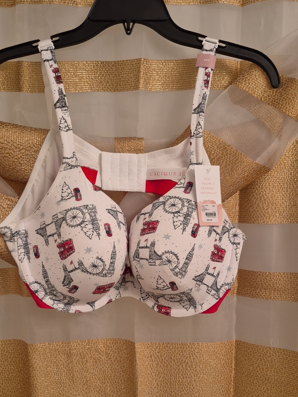 Cacique White & Red Travel-Print Underwire Bra